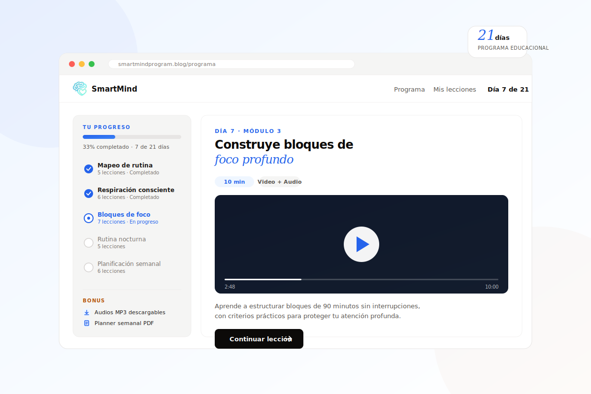Smart Mind Program – vista del programa en dispositivos